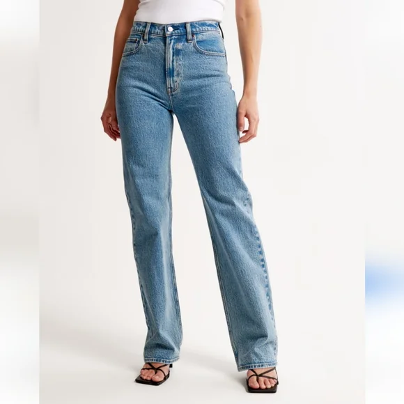 Abercrombie & Fitch 90's Relaxed Blue Jean High Rise Women's Size 27 / 4 LONG - Picture 11 of 11